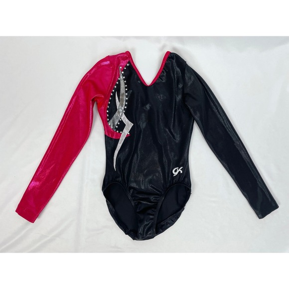 GK Other - GK Adult Small AS Pink Black Leotard Competition Gymnastics Bling Rhinestones